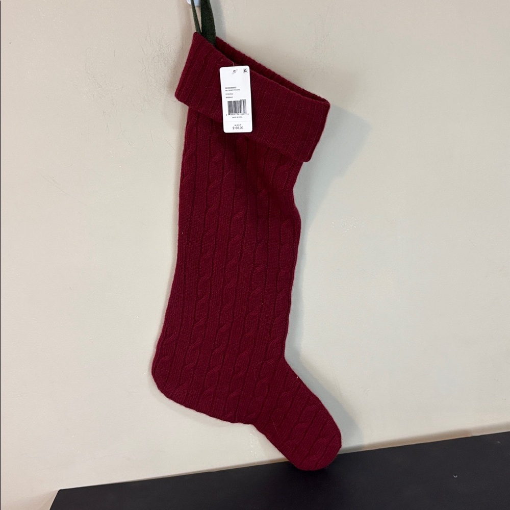 Ralph Lauren Bordeaux Maroon  Cashmere  Cable Knit Christmas Stocking NWT